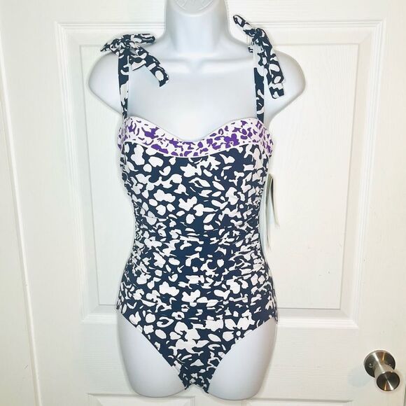 PROFILE BY GOTTEX Upf 50 Pop Flower D Cup Tank One-Piece Swimsuit Purple Blue 8 - Picture 5 of 13